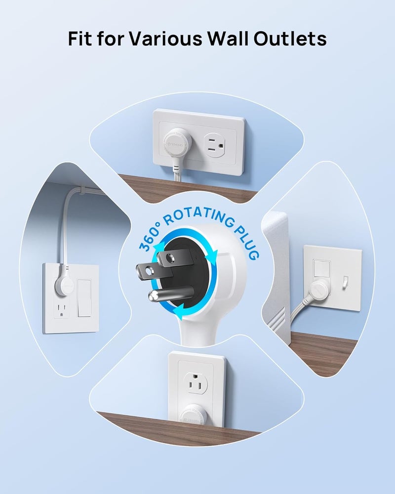 TROND Power Strip Outlet Extender with 360° Rotating Plug, 3FT Extension Cord with Multi Plug Wall Outlets and 4 USB (2 USB C), 1440J Surge Protector, Mountable for Couches, Nightstands, Desks, White - Image 5